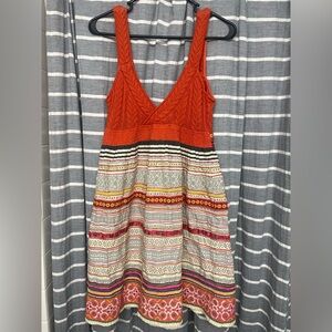 Free People Boho Chic Orange Multicolor Knit Dress
